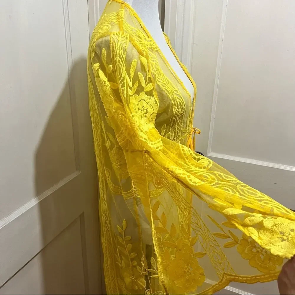 Bright Yellow Lace Swim Cover Up by L Love Women’s Large New Without Tags
